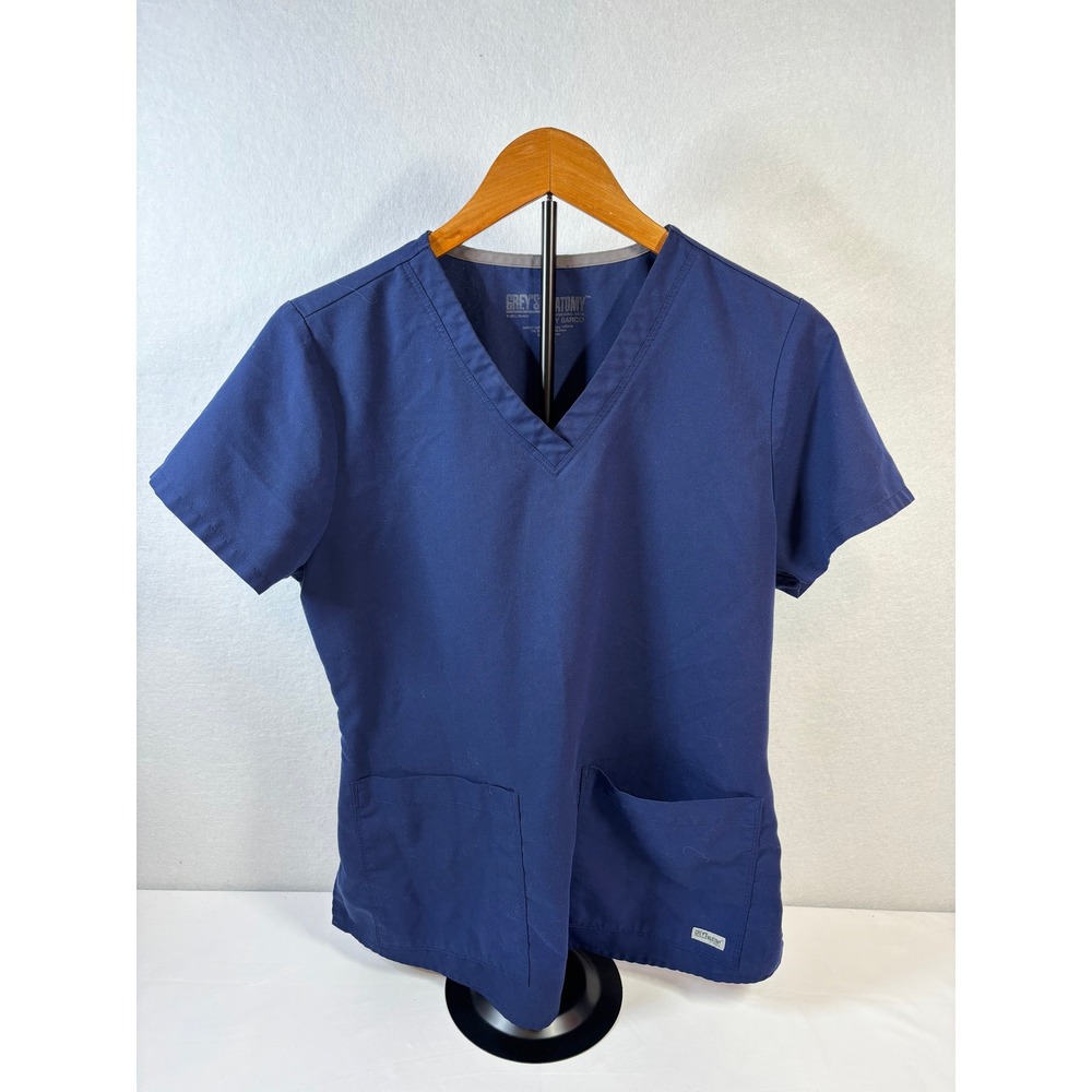Greys Anatomy by Barco Navy Blue V-Neck Scrub‎ Top Womens Medium Smocked Back
